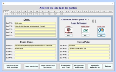 Saisie des Lots